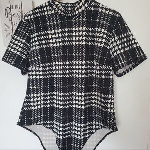 SHEIN Women's Plus Size Black and White Plaid Size 3XL Bodysuit